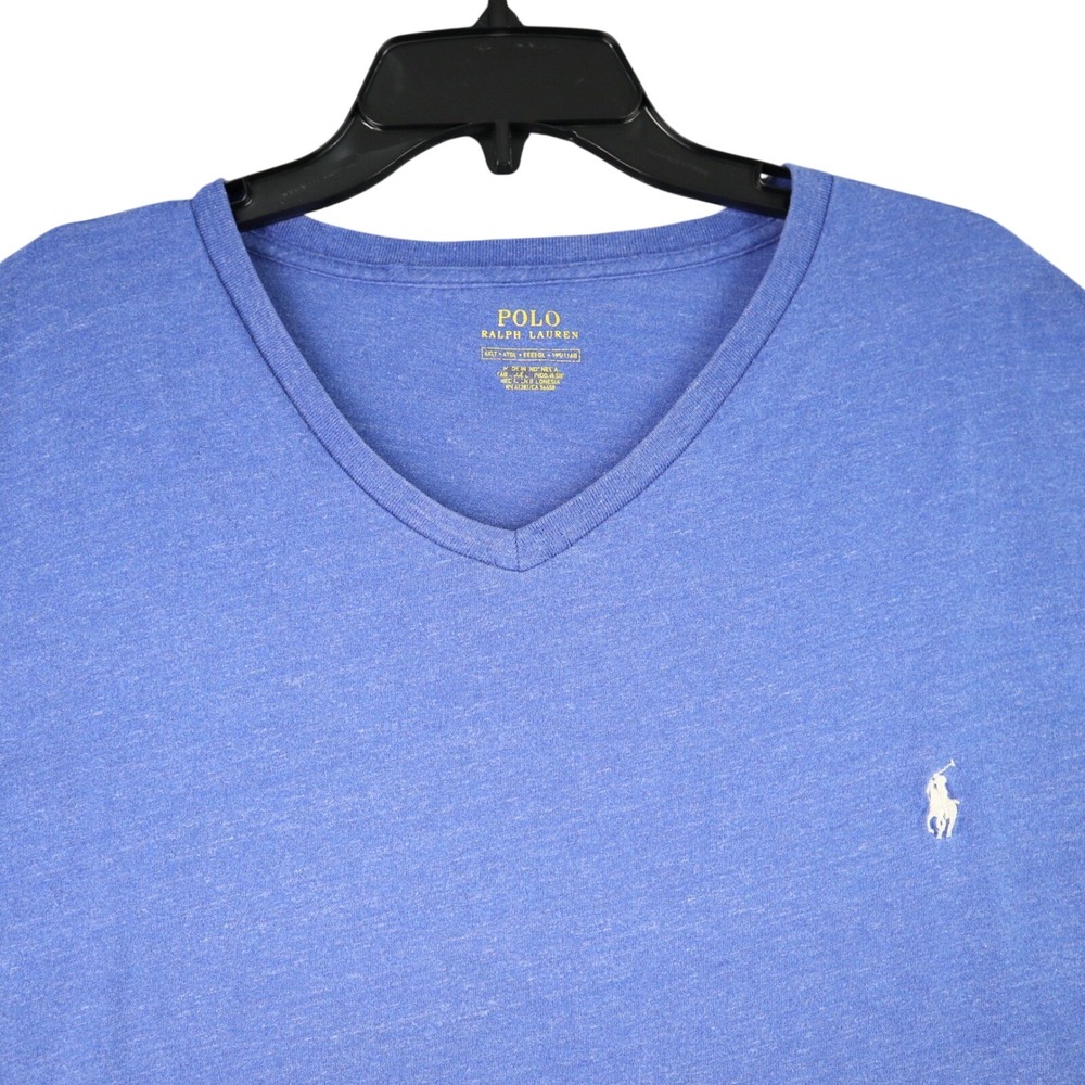 Polo Ralph Lauren T-Shirt Men 4XLT Blue V-Neck Pony Logo Casual Classic Wear